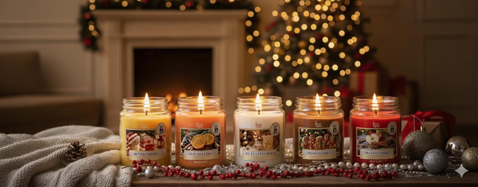 Set 5 Candele Natalizie Completo - Stoppino in Legno Crepitante | Pacchetto Camino EDIZIONE LIMITATA