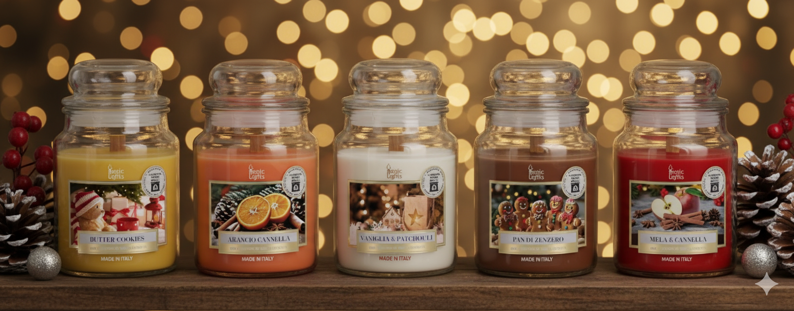 Set 5 Candele Natalizie Completo - Stoppino in Legno Crepitante | Pacchetto Camino EDIZIONE LIMITATA