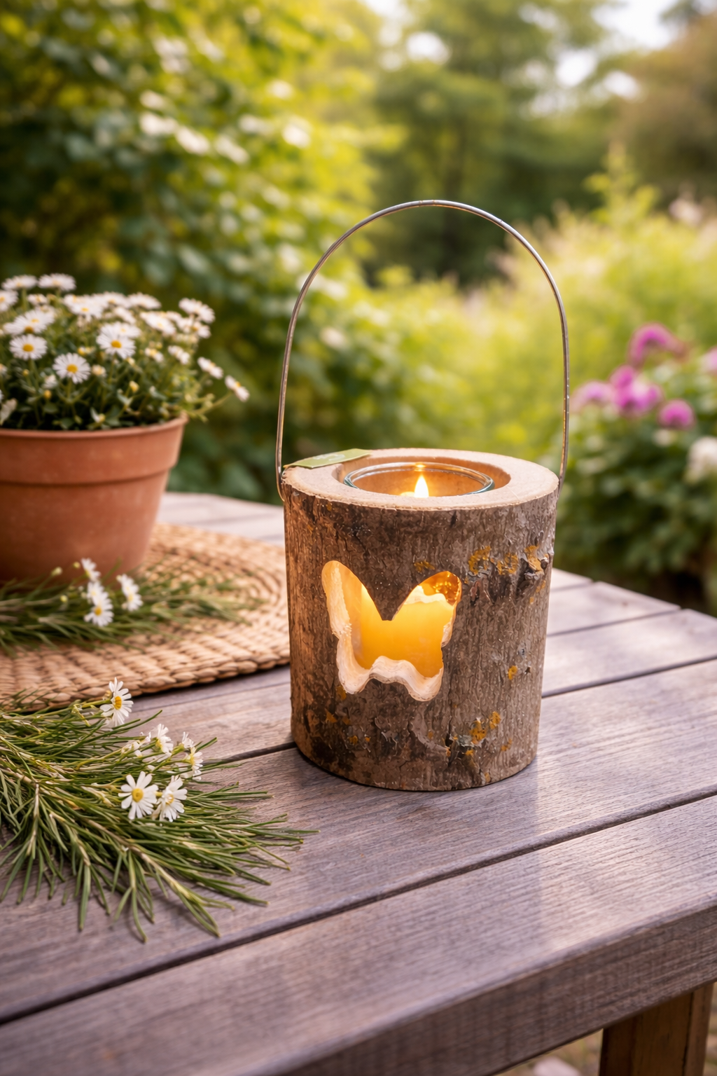 Lanterna in legno con candela Citronella Magic Lights per giardini e terrazzi