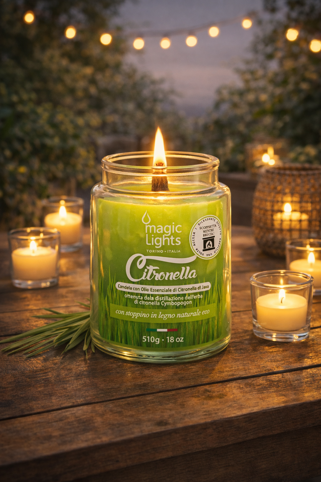 Candela Citronella Magic Lights per giardino, terrazzo e balcone