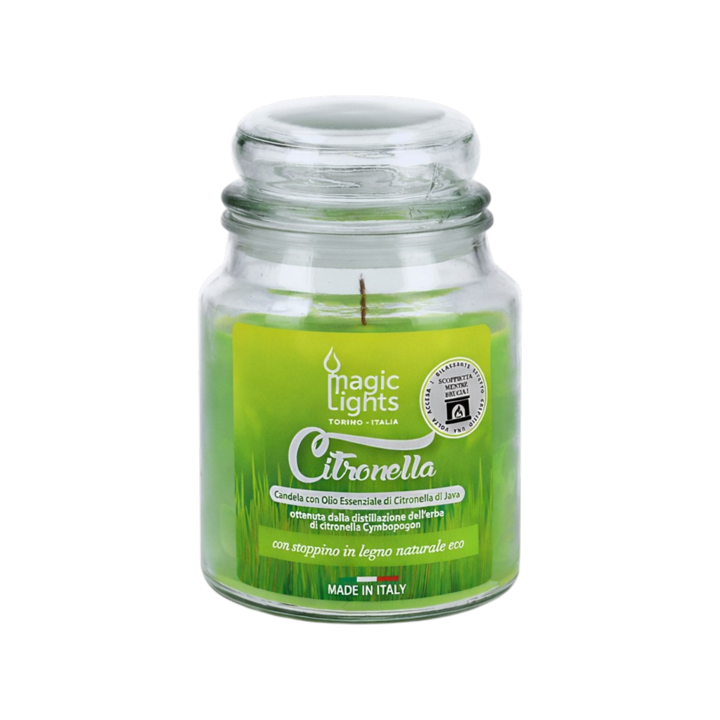 Candela profumata Citronella Magic Lights 510g con stoppino in legno