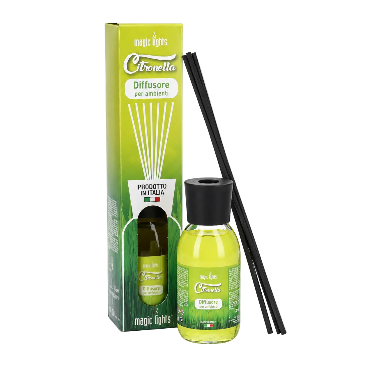 Diffusore Citronella Magic Lights 125 ml con bastoncini profumatori